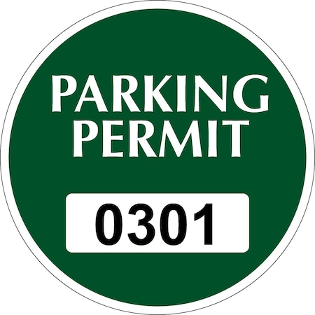 Lustre-Cal Vinyl Permanent Parking Permit Green 3in x 3in  Circle Serialized 301-350, 50PK 253748PvWh1GDi0301